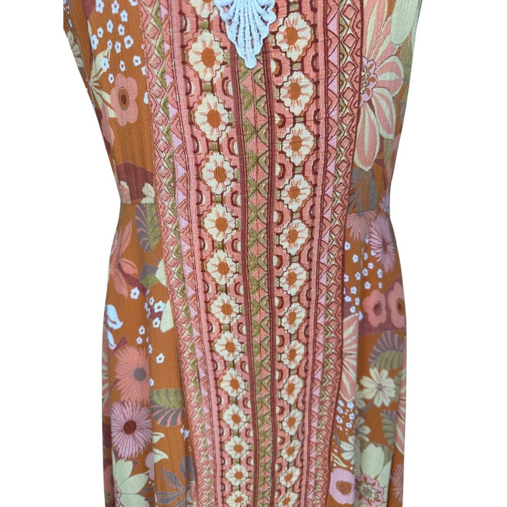 Lola P Dress Medium Floral Asymmetrical Handkerchief Hem Boho Y2K Fairy Tropical - Picture 14 of 15